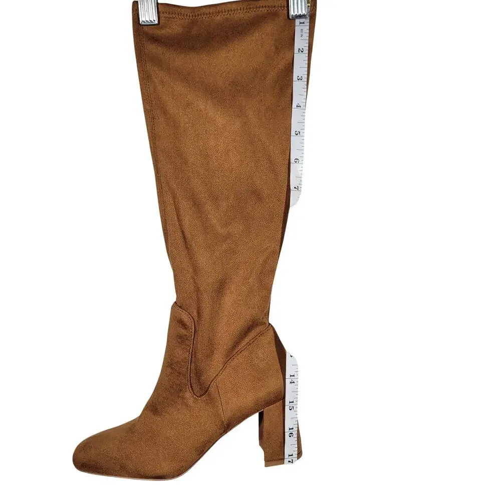 Nordstrom‎ Rack Tan Suede Square Toe Block Heel Knee High Boots Women Size 5